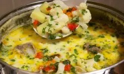 Суп  овощной, с мясом и плавленным сыром